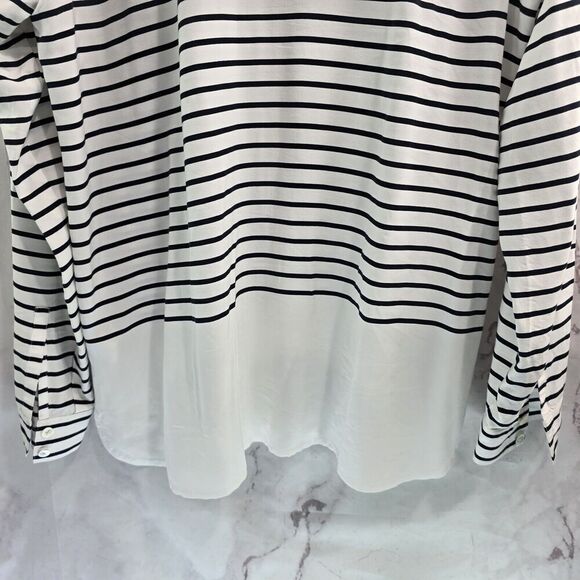 J Jill Shirt Women Medium Tall Navy White Striped Button Up Blouse Nautical - Picture 7 of 13